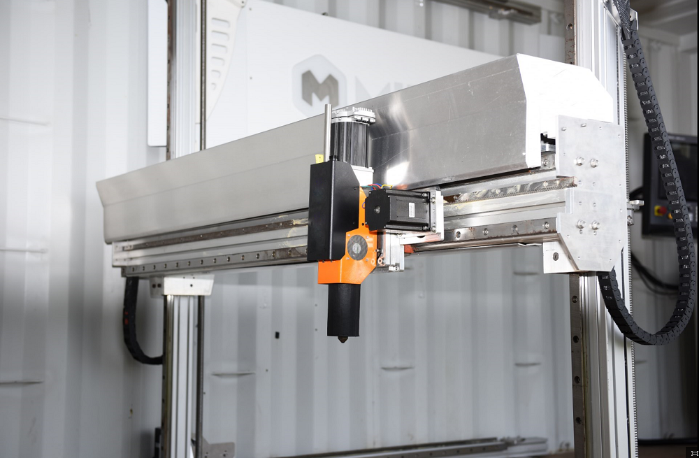 thermoplastic plastic pellet extruder on MilleBot modular intermodal manufacturing unit